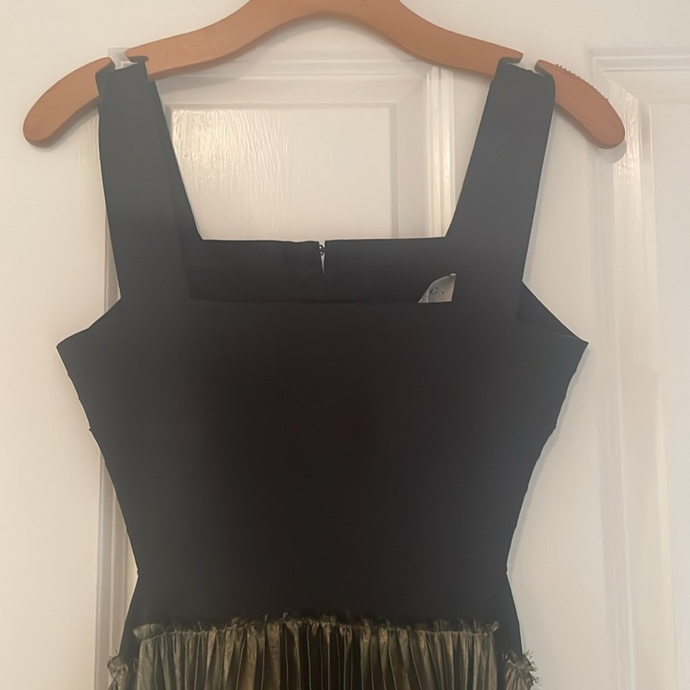 ALC Gold black Pleated Maxi Skirt Olivia Square Neck Gown Dress stretch medium - Picture 6 of 15